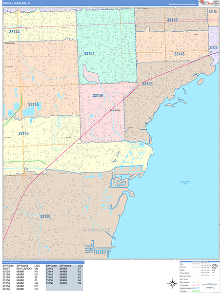 Coral Gables, FL Zip Code Map